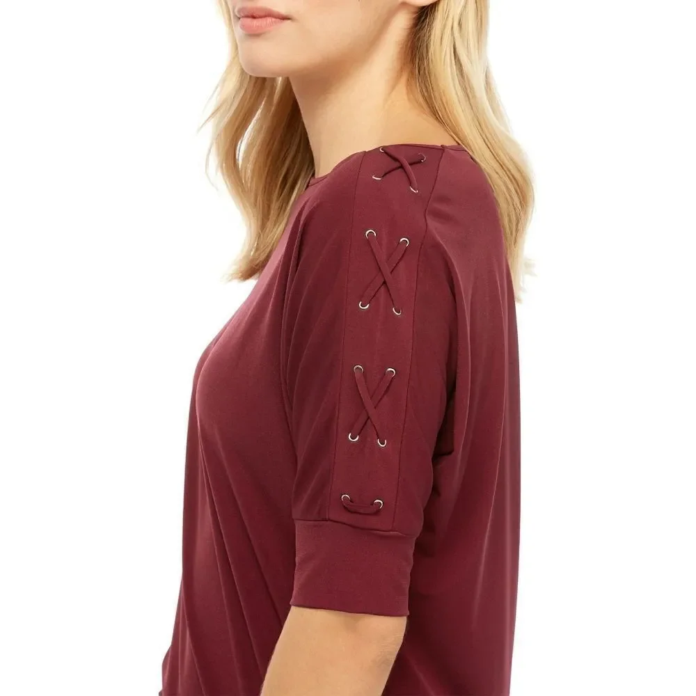 New! MICHAEL KORS Women's Dolman Lace-up Grommet Sleeve Top Blouse Red Size XL